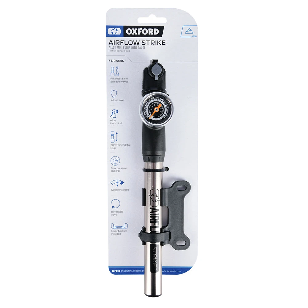 Oxford Airflow Strike Alloy Mini Pump With Gauge 3 Oxford Airflow Strike Alloy Mini Pump With Gauge